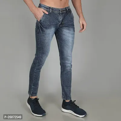 Stylish Blue Denim Faded Mid-Rise Jeans For Men-thumb3