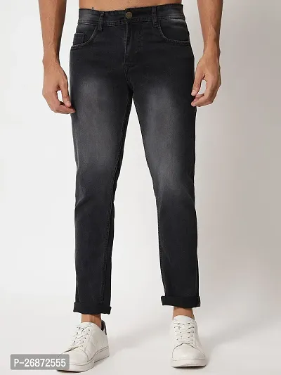 Stylish Black Denim Faded Mid-Rise Jeans For Men