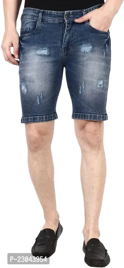 Rend Distressed Men Denim Blue Denim Shorts-thumb0