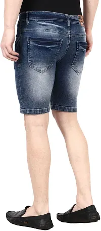 Rend Distressed Men Denim Blue Denim Shorts-thumb1