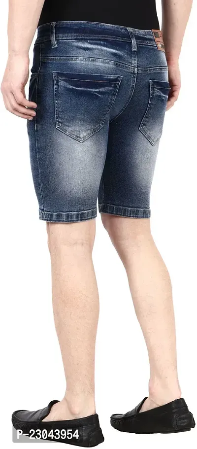 Rend Distressed Men Denim Blue Denim Shorts-thumb2