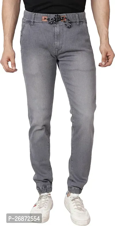 Stylish Grey Denim Faded Mid-Rise Jeans For Men