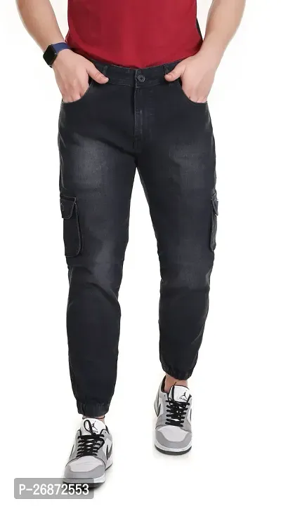 Stylish Black Denim Faded Mid-Rise Jeans For Men-thumb0