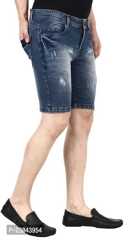 Rend Distressed Men Denim Blue Denim Shorts-thumb3