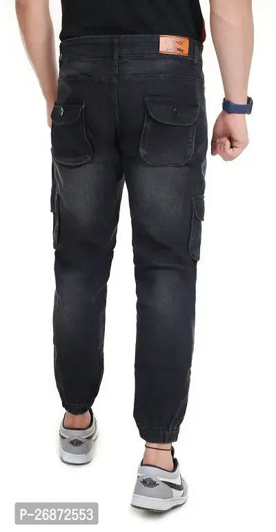Stylish Black Denim Faded Mid-Rise Jeans For Men-thumb3
