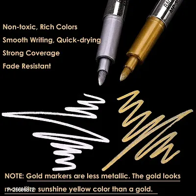 Office Petals Metallic Craftwork Pen 1.5mm Nib Silver  Golden Pen for application on Paper, Cloth, Leather, Plastic, Glass, Ceramics, CDs etc. Marker Ink (Pack of 6, Golden, Silver)-thumb2