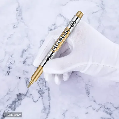 Office Petals Metallic Craftwork Pen 1.5mm Nib Silver  Golden Pen for application on Paper, Cloth, Leather, Plastic, Glass, Ceramics, CDs etc. Marker Ink (Pack of 6, Golden, Silver)-thumb3