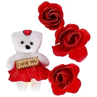 Office Petals Heart Shape Box with Teddy and 3 Pcs Artificial Rose, Valentine Day Gift for Wife,Girlfriend,Boyfriend,Husband Red Heart Box with Three Artificial Flower  Teddy Bear Gift Set,-thumb1