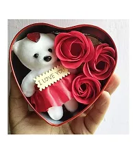 Office Petals Heart Shape Box with Teddy and 3 Pcs Artificial Rose, Valentine Day Gift for Wife,Girlfriend,Boyfriend,Husband Red Heart Box with Three Artificial Flower  Teddy Bear Gift Set,-thumb3