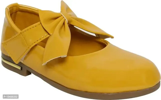 Prattle Foot Casual Leather Girl's Bellie, Trendy Bow Style Flat Ballet for Baby Girl's (Yellow)- 12 Months-18 Months