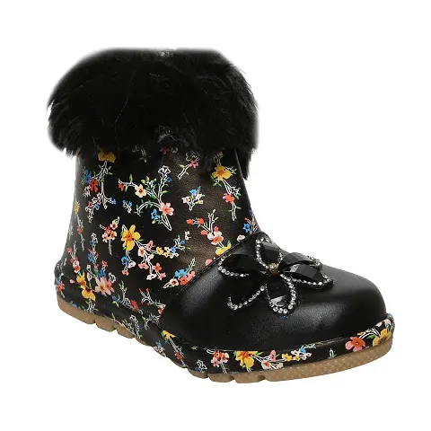 Prattle Foot Girls Kids Side Zipper Boots, Ankle Length Printed Long Boot, Casual Stylish Boot-PF-PRNTBOOT2