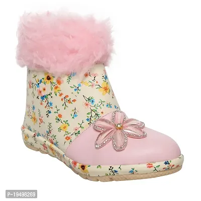 Prattle Foot Girls Kids Side Zipper Boots, Ankle Length Printed Long Boot, Casual Stylish Boot-PF-PRNTBOOT2-2-2.5YPink