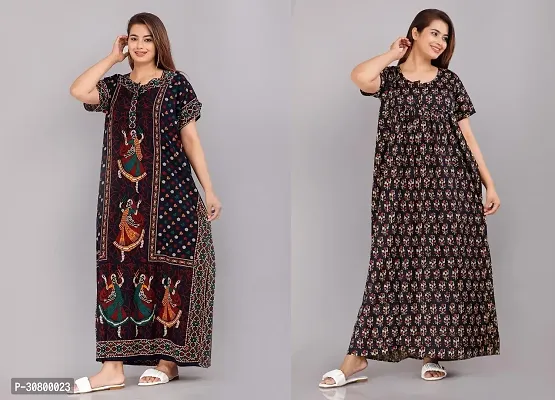 Elegant Cotton Blend Printed Nighty For Women- Pack Of 2