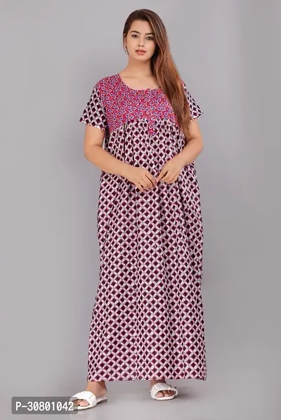 Elegant Cotton Blend Printed Nighty For Women-thumb0