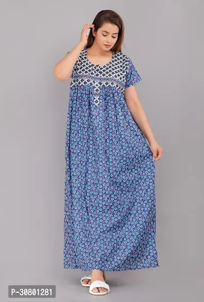 Elegant Cotton Blend Printed Nighty For Women-thumb0