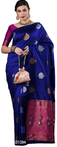 Stylish Fancy Designer Silk Blend Saree With Blouse Piece For Women-thumb0