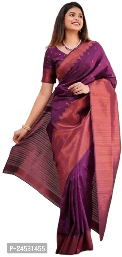 Stylish Fancy Designer Silk Blend Saree With Blouse Piece For Women-thumb0