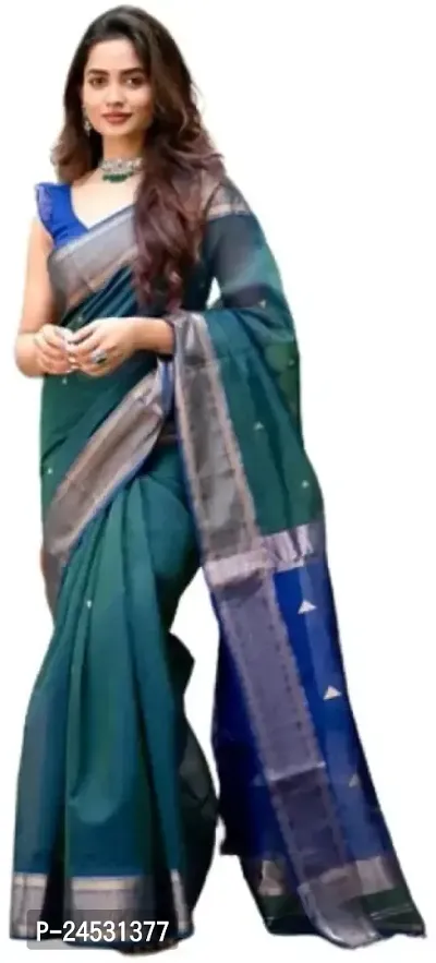 Stylish Fancy Designer Silk Blend Saree With Blouse Piece For Women-thumb0