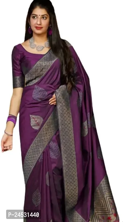 Stylish Fancy Designer Silk Blend Saree With Blouse Piece For Women-thumb0