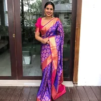 Stylish Fancy Designer Silk Blend Saree With Blouse Piece For Women-thumb1