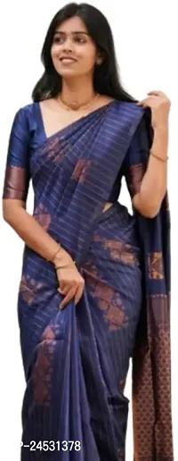 Stylish Fancy Designer Silk Blend Saree With Blouse Piece For Women-thumb0