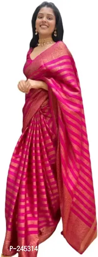 Stylish Fancy Designer Silk Blend Saree With Blouse Piece For Women-thumb0