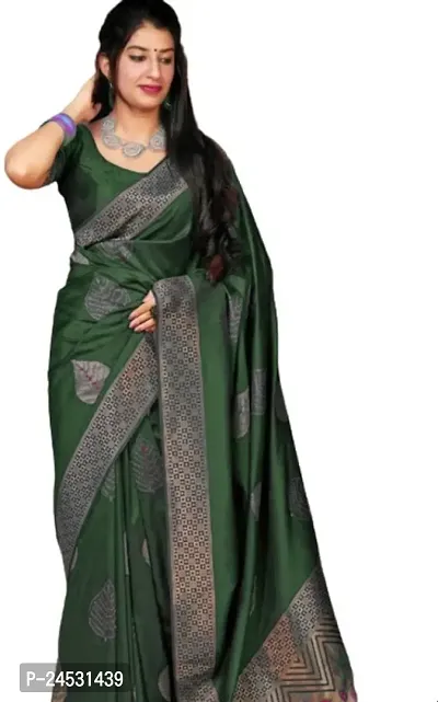 Stylish Fancy Designer Silk Blend Saree With Blouse Piece For Women-thumb0