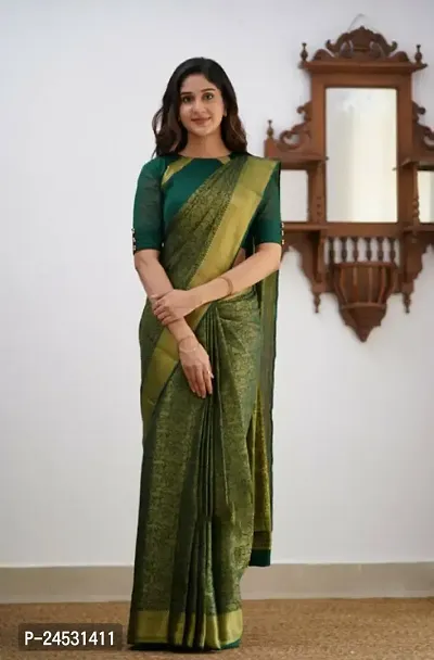 Stylish Fancy Designer Silk Blend Saree With Blouse Piece For Women-thumb2