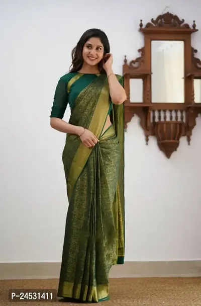 Stylish Fancy Designer Silk Blend Saree With Blouse Piece For Women-thumb3