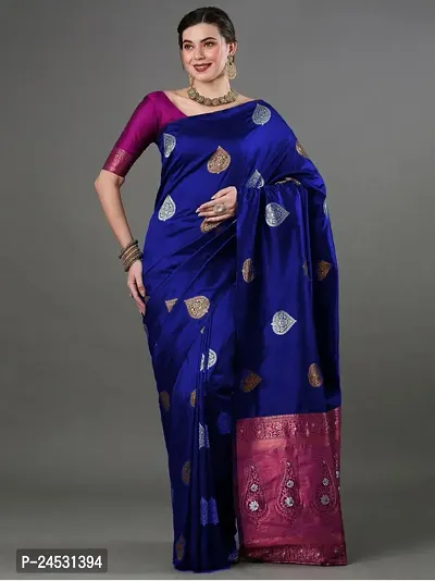 Stylish Fancy Designer Silk Blend Saree With Blouse Piece For Women-thumb3