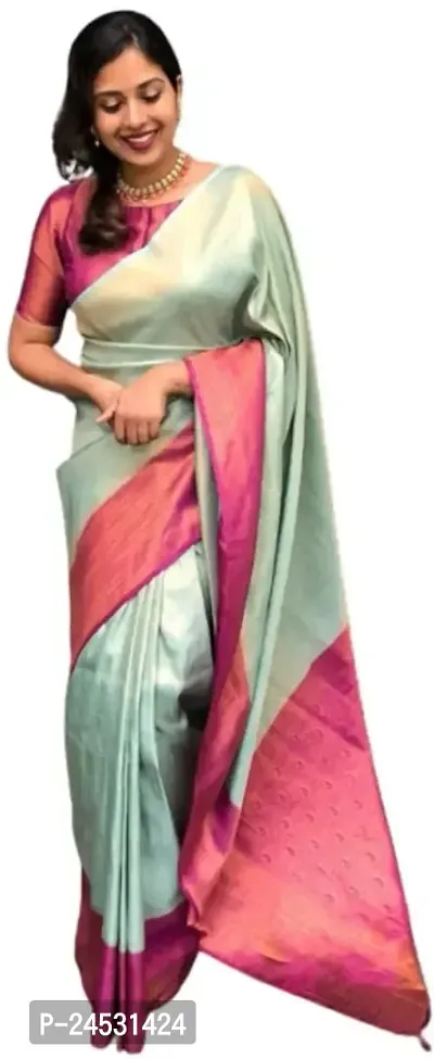 Stylish Fancy Designer Silk Blend Saree With Blouse Piece For Women-thumb0