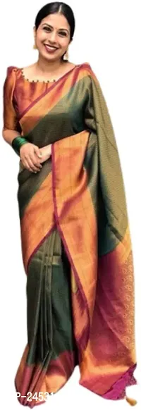 Stylish Fancy Designer Silk Blend Saree With Blouse Piece For Women-thumb0