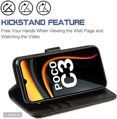 Classy Flip Cover for POCO C3 Black Dual Protection-thumb2