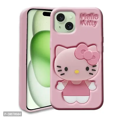 Ascensify Stylish Back Cover for Apple iPhone 15 Cute Hello Kitty Soft Case with Kitty Face Holder  for Apple iPhone 15-thumb0