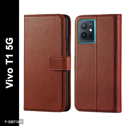 Classy Flip Cover for Vivo T1 5G Brown Dual Protection