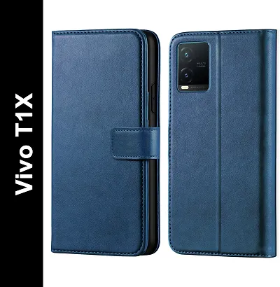 Classy Flip Cover for Vivo T1X Blue Dual Protection