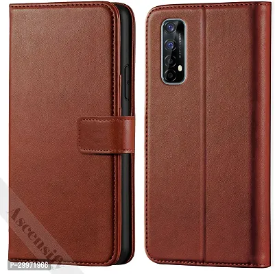 Classy Flip Cover for REALME 7 Brown Dual Protection-thumb0