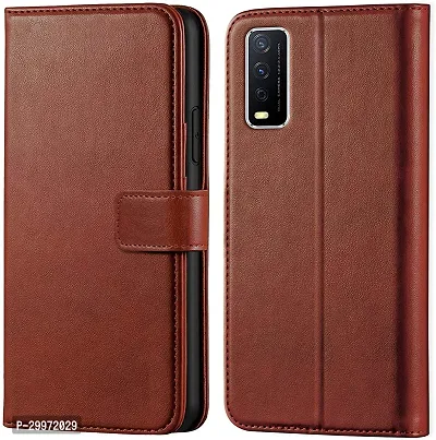 Classy Wallet Case Cover for Vivo Y12g Brown Dual Protection-thumb0