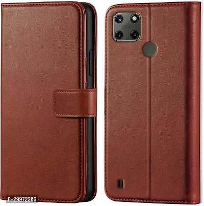 Classy Wallet Case Cover for Realme C25y Brown Dual Protection