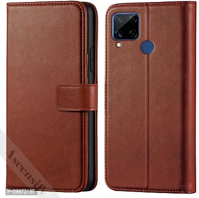 Classy Flip Cover for REALME C15 Brown Dual Protection