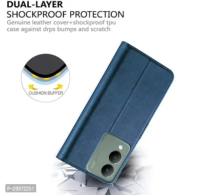 Classy Flip Cover for Vivo Y17s Blue Dual Protection-thumb4