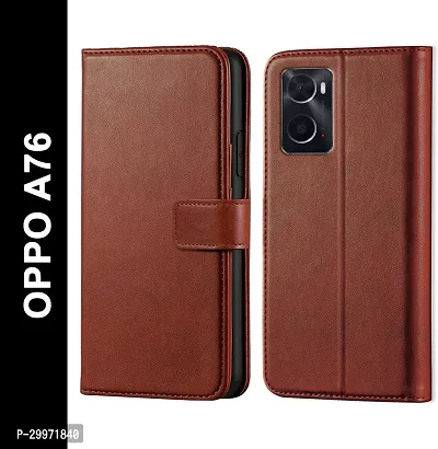 Classy Flip Cover for Oppo A76 Brown Dual Protection