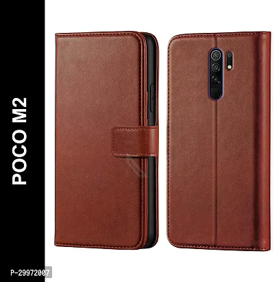 Classy Flip Cover for POCO M2 Brown Dual Protection