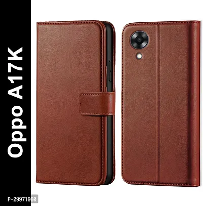 Classy Flip Cover for Oppo A17K Brown Dual Protection