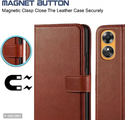 Classy Flip Cover for Oppo A17 Brown Dual Protection-thumb3