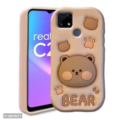 Ascensify Stylish Back Cover for Realme C25 Cute Funny Bear Case with Bear Face Holder  for Realme C25-thumb0