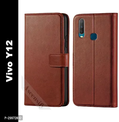 Classy Flip Cover for VIVO Y12 Brown Dual Protection