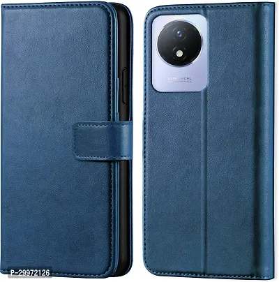 Classy Flip Cover for Vivo Y02 Blue Dual Protection-thumb0