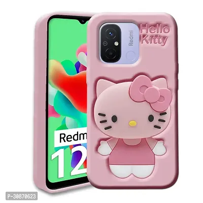 Ascensify Stylish Back Cover for Redmi 12C Cute Hello Kitty Soft Case with Kitty Face Holder  for Redmi 12C