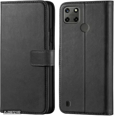 Classy Wallet Case Cover for Realme C25y Black Dual Protection